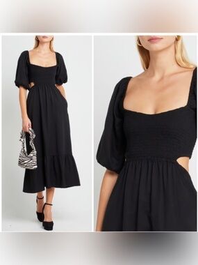 O.p.t opt Leighton long black Dress puff sleeve cutout cottage coquette dainty M